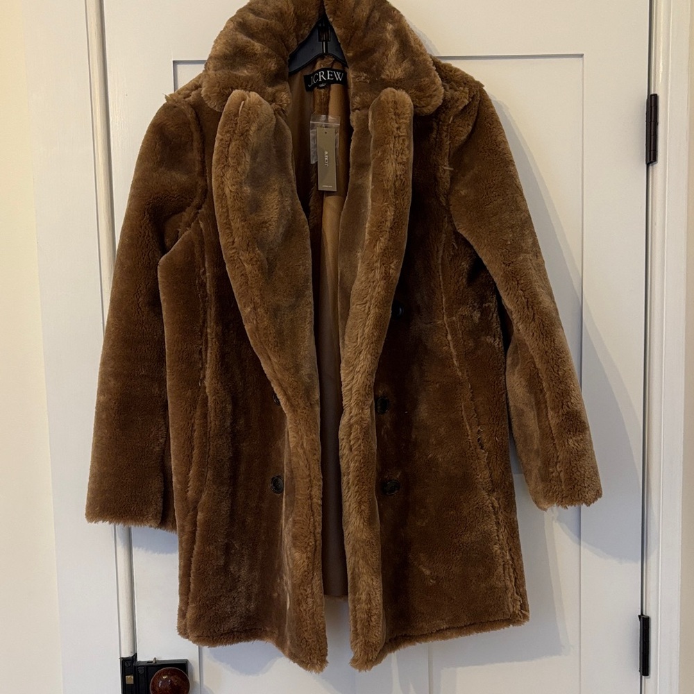 J. Crew Faux Fur Peacoat in Soft Brown Size Small